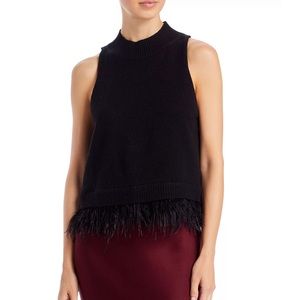 AQUA Mock Neck Feather Trim Top - 100% Exclusive to Bloomingdale’s - SMALL